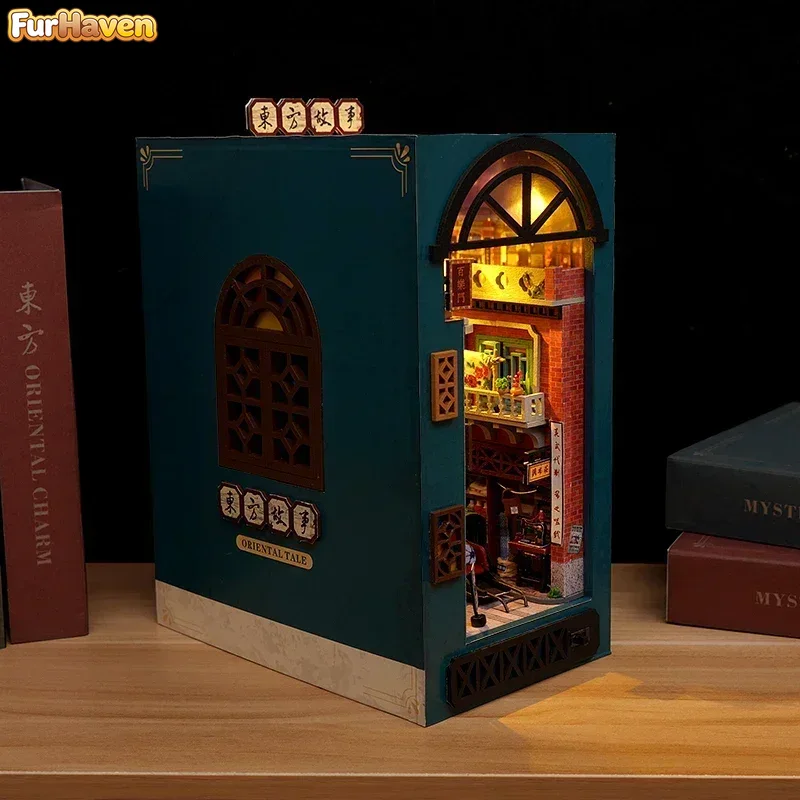 Diy Wooden Book Nook Kit Shelf Insert - Kit Fai-da-Te in Legno per Libreria