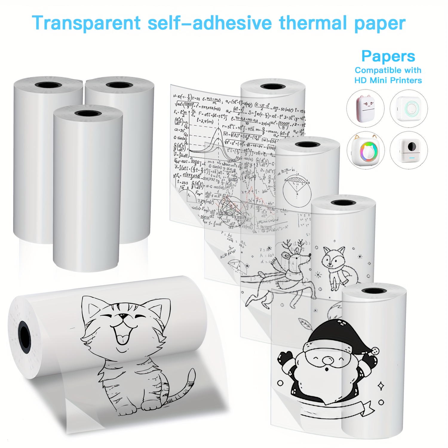 Mini Pocket Thermal Printer Paper Roll - 2/4/8 rotoli di carta termica autoadesiva