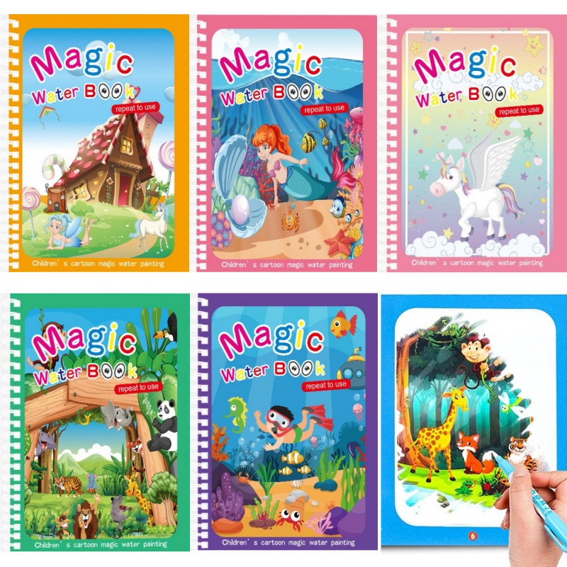 Reusable Water Magic Coloring Book - Libro da colorare riutilizzabile Montessori con