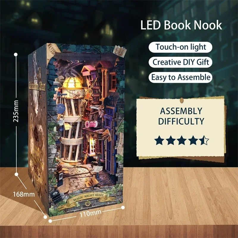 Retro fai da te Magic Night Al - Diy Wooden Book Nook Kit Shelf Insert recensione e prezzo